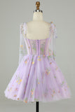 Lavender A-Line Corset Homecoming Dress with Embroidered