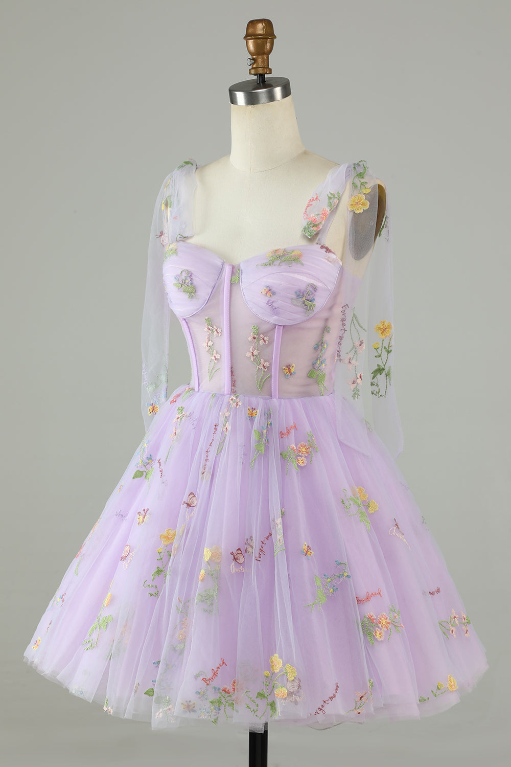 Lavender A-Line Corset Homecoming Dress with Embroidered