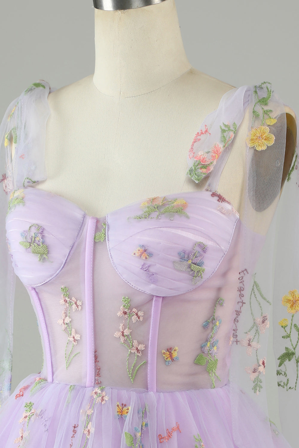 Lavender A-Line Corset Homecoming Dress with Embroidered