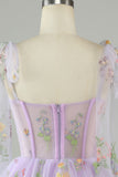 Lavender A-Line Corset Homecoming Dress with Embroidered