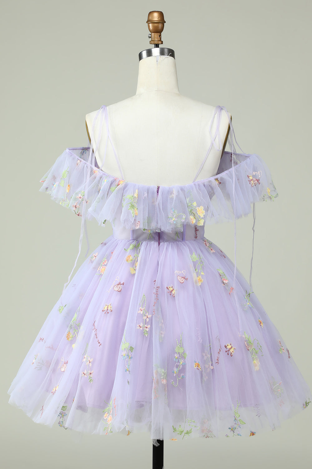 Off the Shoulder Lavender Embroidery Homecoming Dress with Ruffles