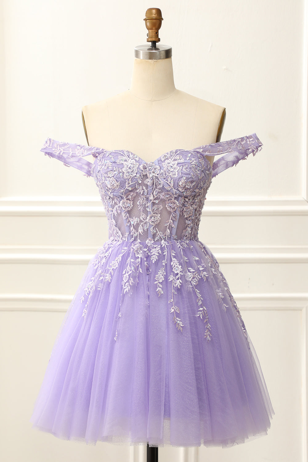 A Line Lilac Mini Corset Homecoming Dress with Appliques