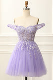A Line Lilac Mini Corset Homecoming Dress with Appliques