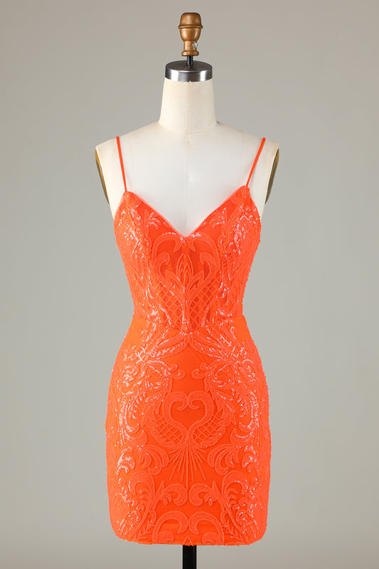 Sparkly Orange Sequins Tight Homecoming Dress