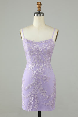 Lilac Mini Tight Homecoming Dress with Appliques