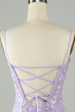 Lilac Mini Tight Homecoming Dress with Appliques