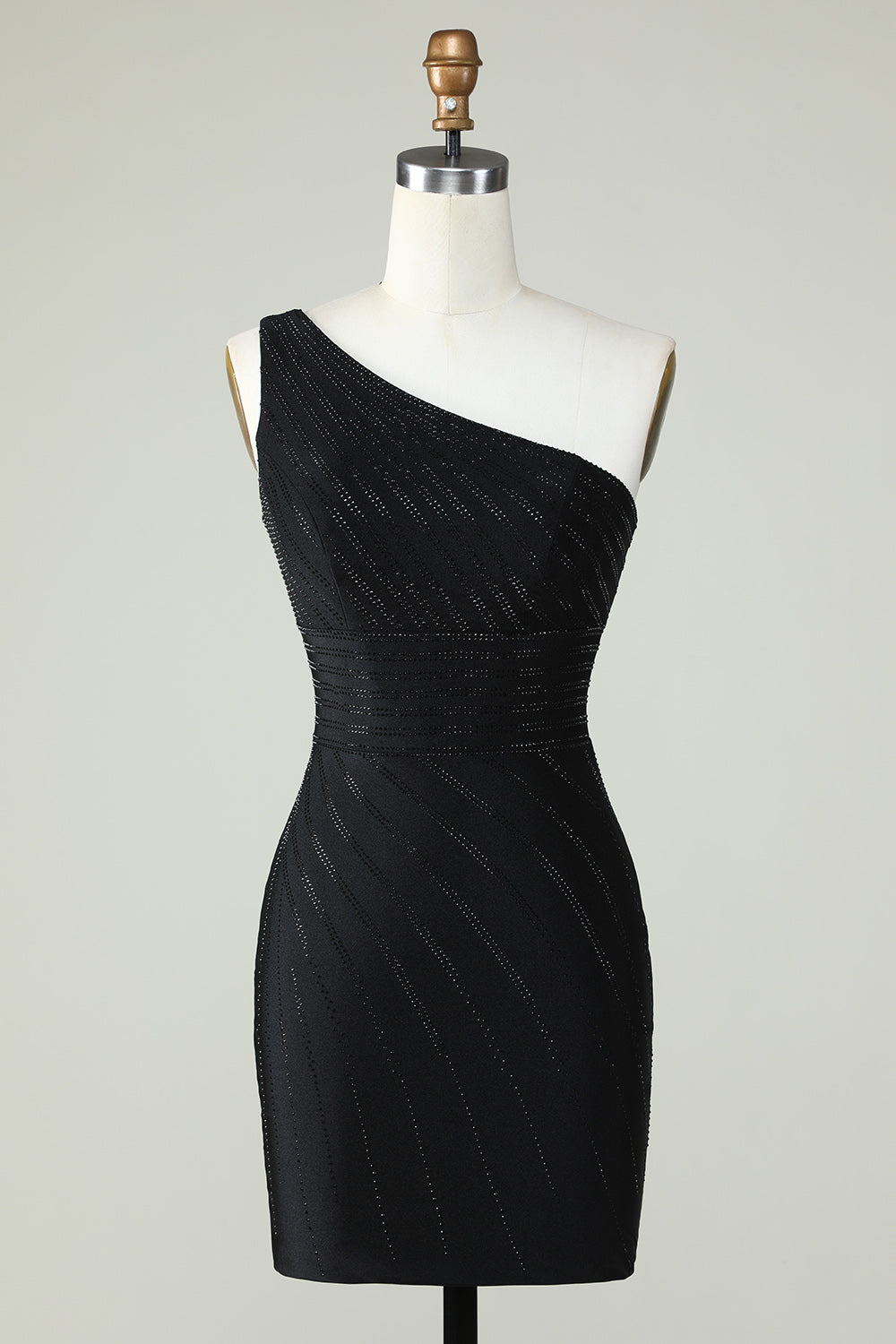 One Shoulder Black Tight Homecoming Dress with Beaded