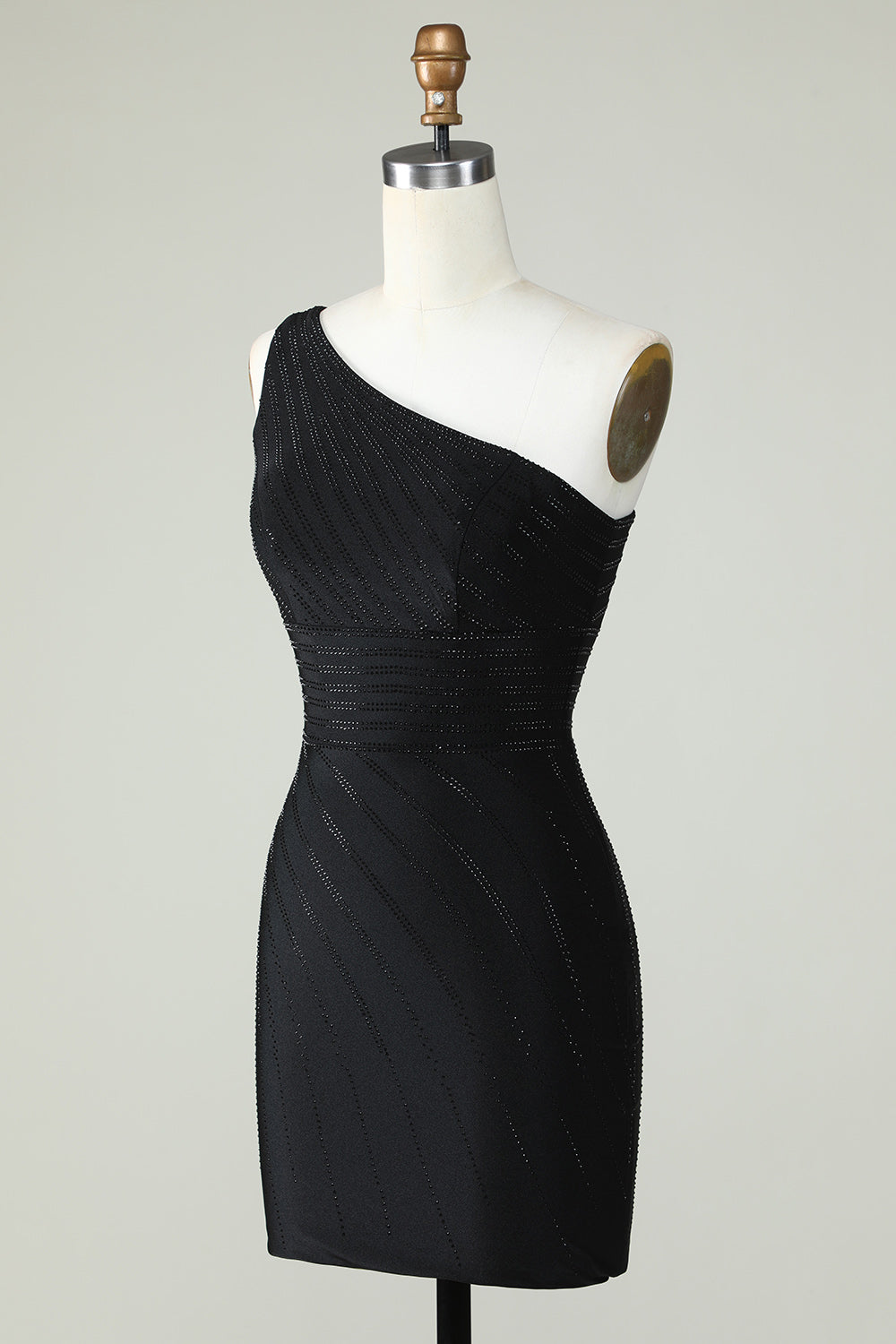 One Shoulder Black Tight Homecoming Dress with Beaded