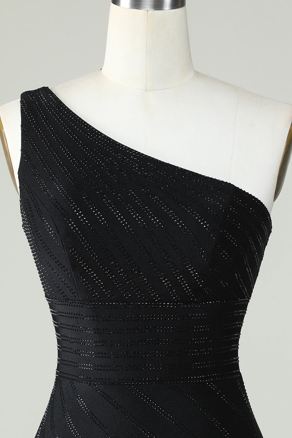 One Shoulder Black Tight Homecoming Dress with Beaded