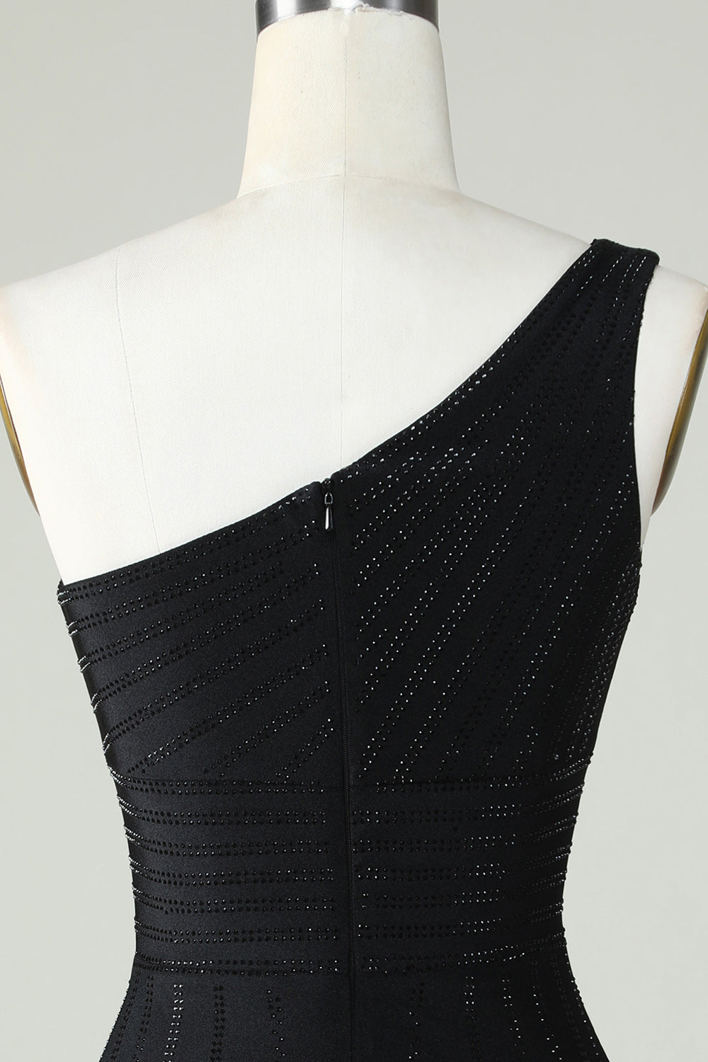 One Shoulder Black Tight Homecoming Dress with Beaded