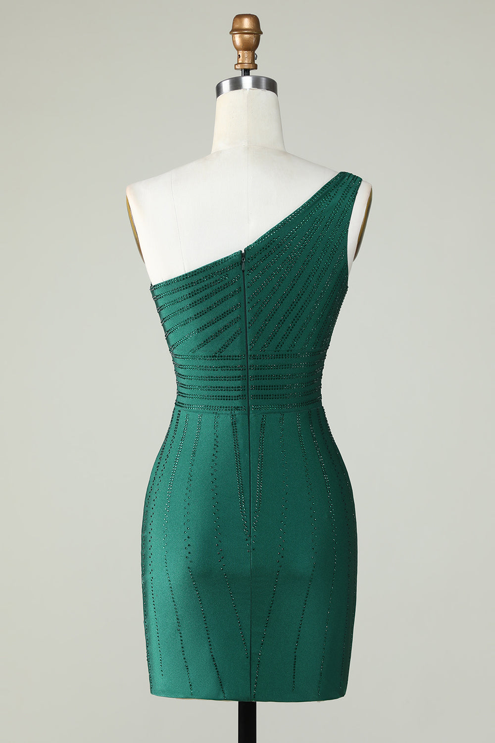 One Shoulder Dark Green Tight Homecoming Dress with Beaded