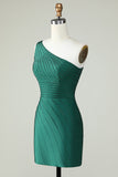 One Shoulder Dark Green Tight Homecoming Dress with Beaded