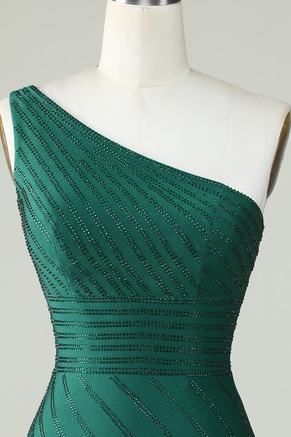 One Shoulder Dark Green Tight Homecoming Dress with Beaded