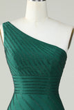 One Shoulder Dark Green Tight Homecoming Dress with Beaded