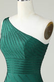 One Shoulder Dark Green Tight Homecoming Dress with Beaded