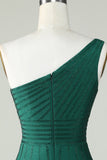 One Shoulder Dark Green Tight Homecoming Dress with Beaded