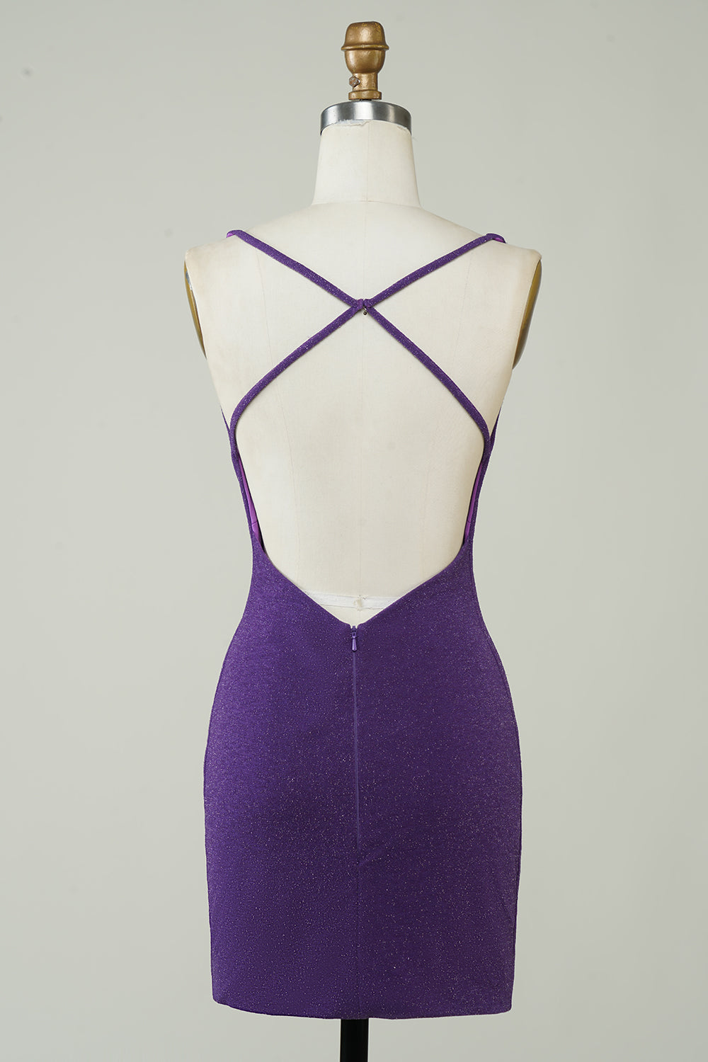 Tight Dark Purple Short Homecoming Dress with Criss Cross Back