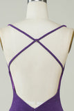 Tight Dark Purple Short Homecoming Dress with Criss Cross Back