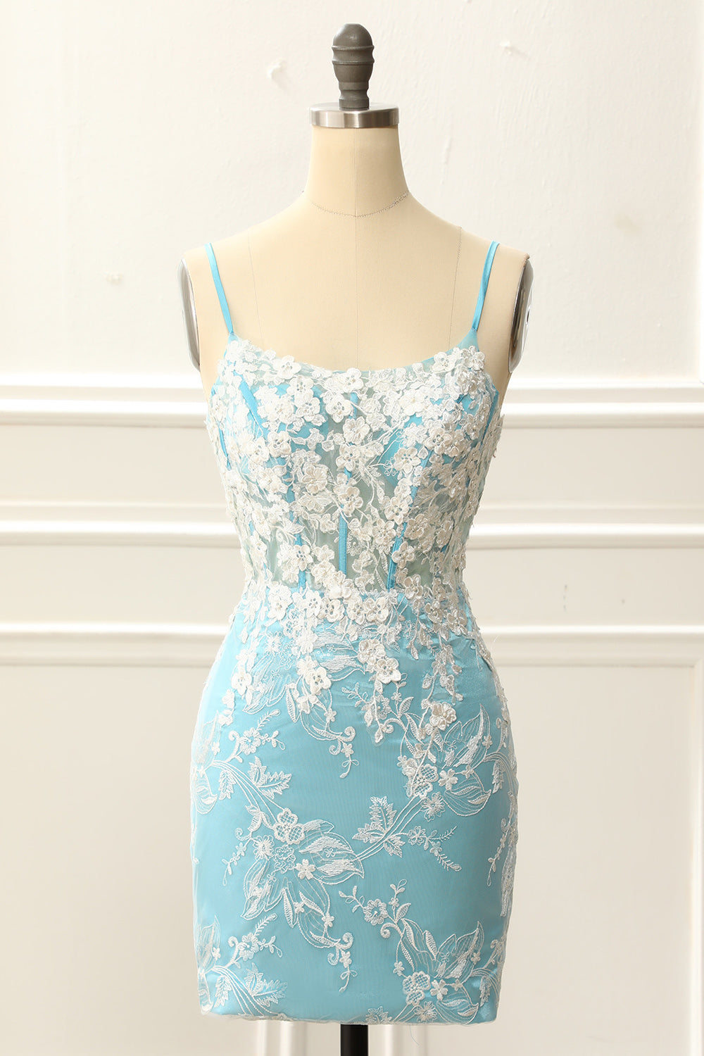 Blue Corset Tight Homecoming Dress with Appliques