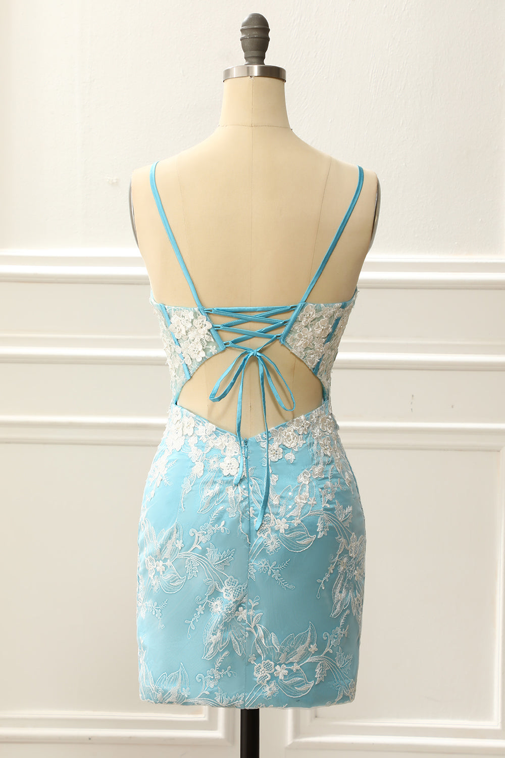 Blue Corset Tight Homecoming Dress with Appliques