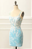 Blue Corset Tight Homecoming Dress with Appliques