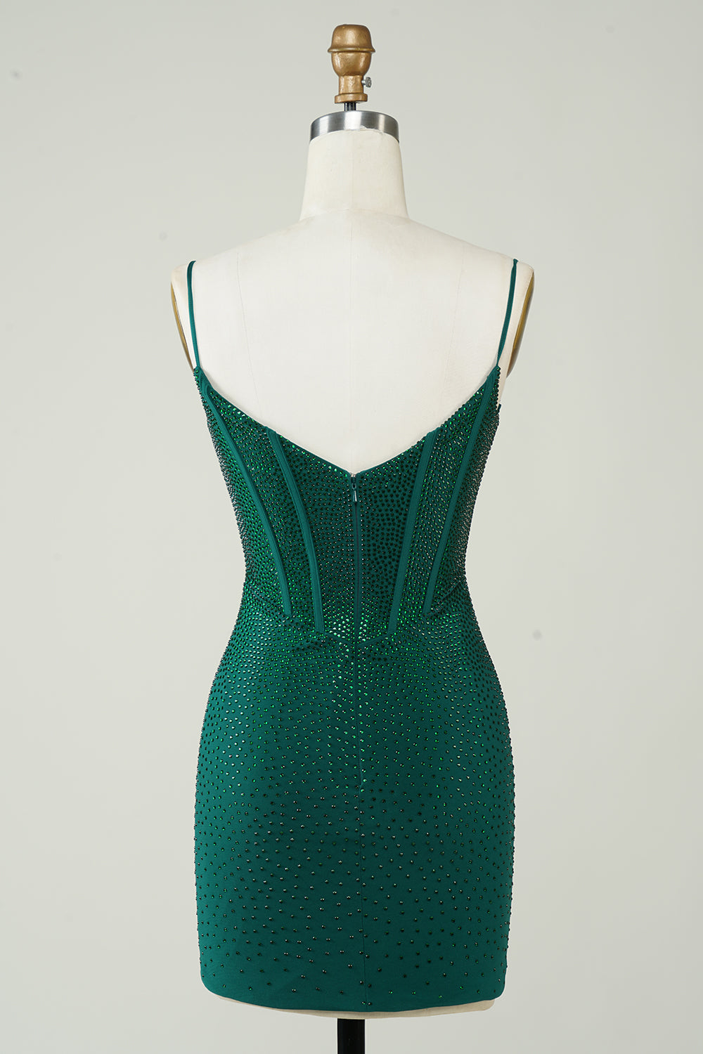 Dark Green Spaghetti Straps Sparkly Tight Homecoming Dress with Beading