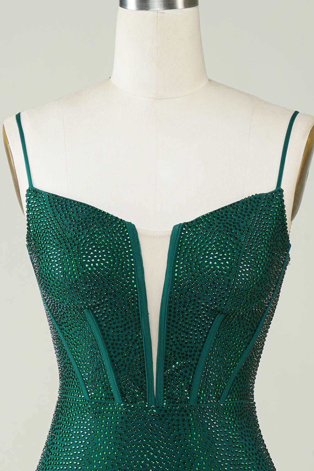 Dark Green Spaghetti Straps Sparkly Tight Homecoming Dress with Beading