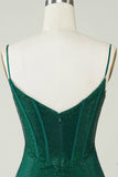 Dark Green Spaghetti Straps Sparkly Tight Homecoming Dress with Beading