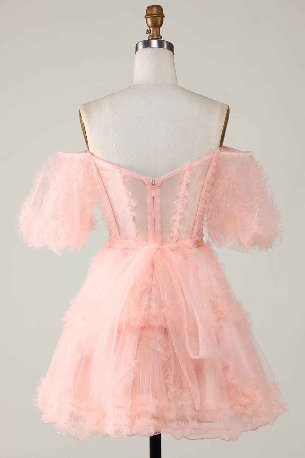 Stylish Off the Shoulder Pink Tulle Corset Homecoming Dress