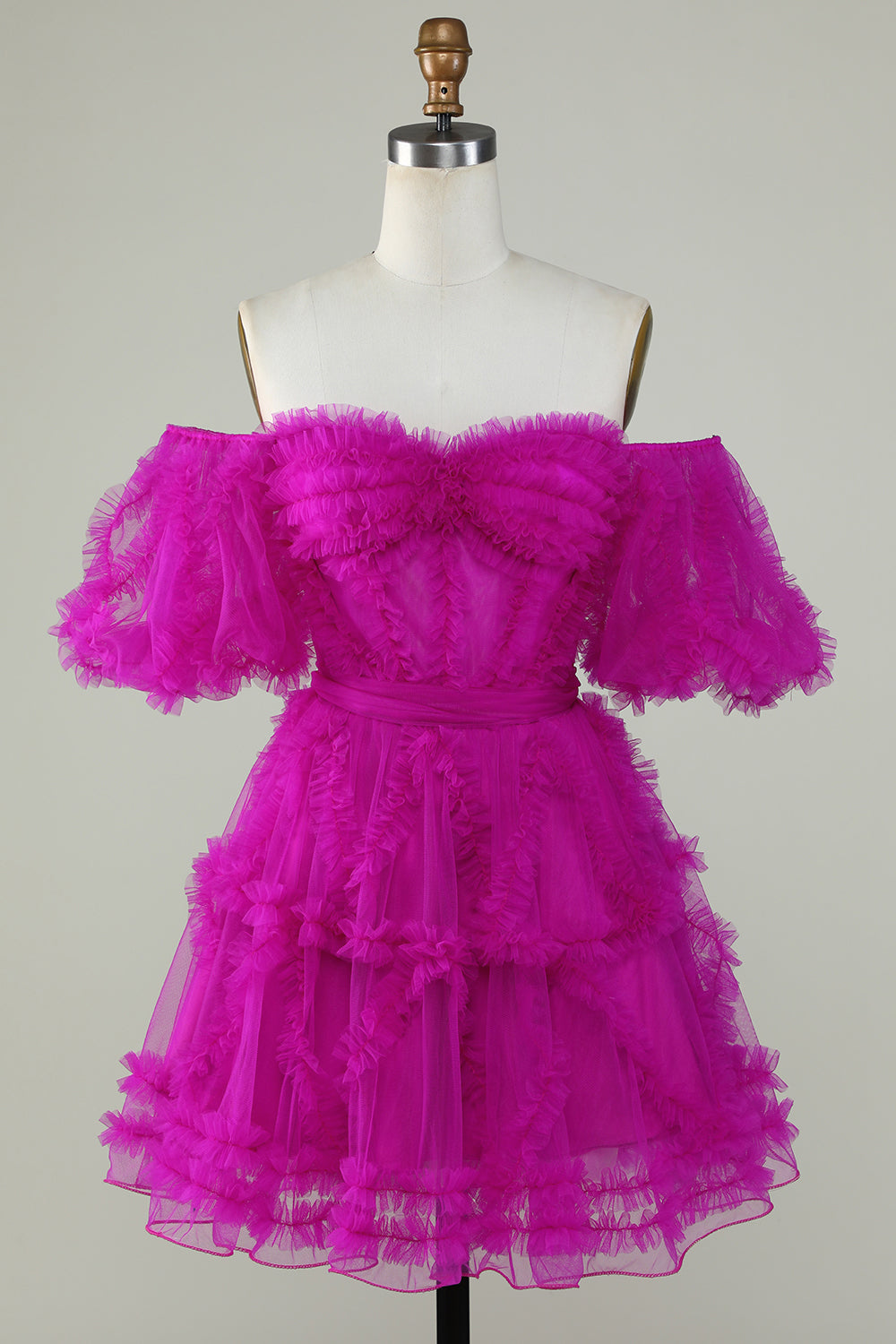 Stylish Off the Shoulder Pink Tulle Corset Homecoming Dress