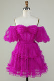 Stylish Off the Shoulder Pink Tulle Corset Homecoming Dress