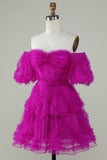 Stylish Off the Shoulder Pink Tulle Corset Homecoming Dress