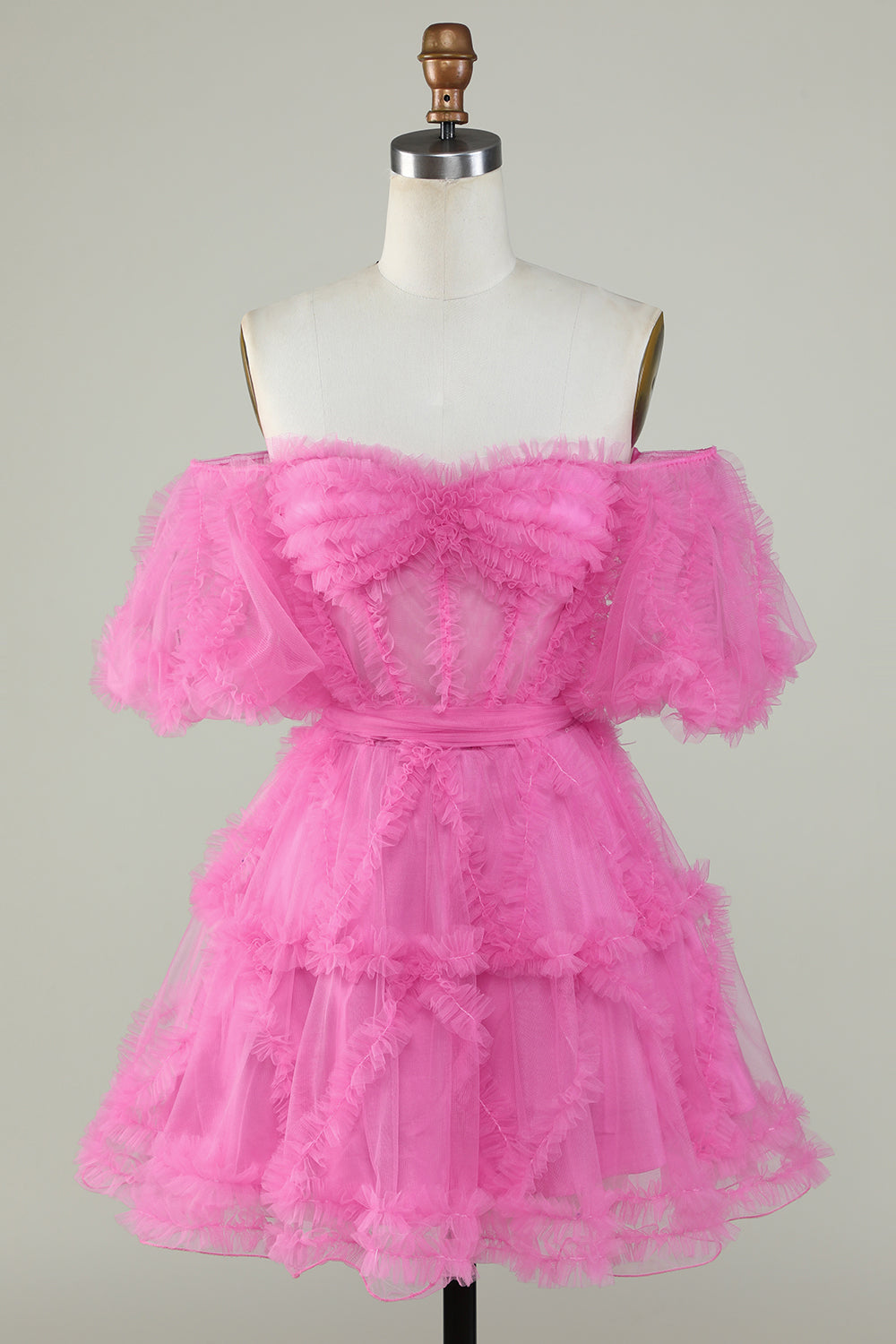 Stylish Off the Shoulder Blush Tulle Corset Homecoming Dress
