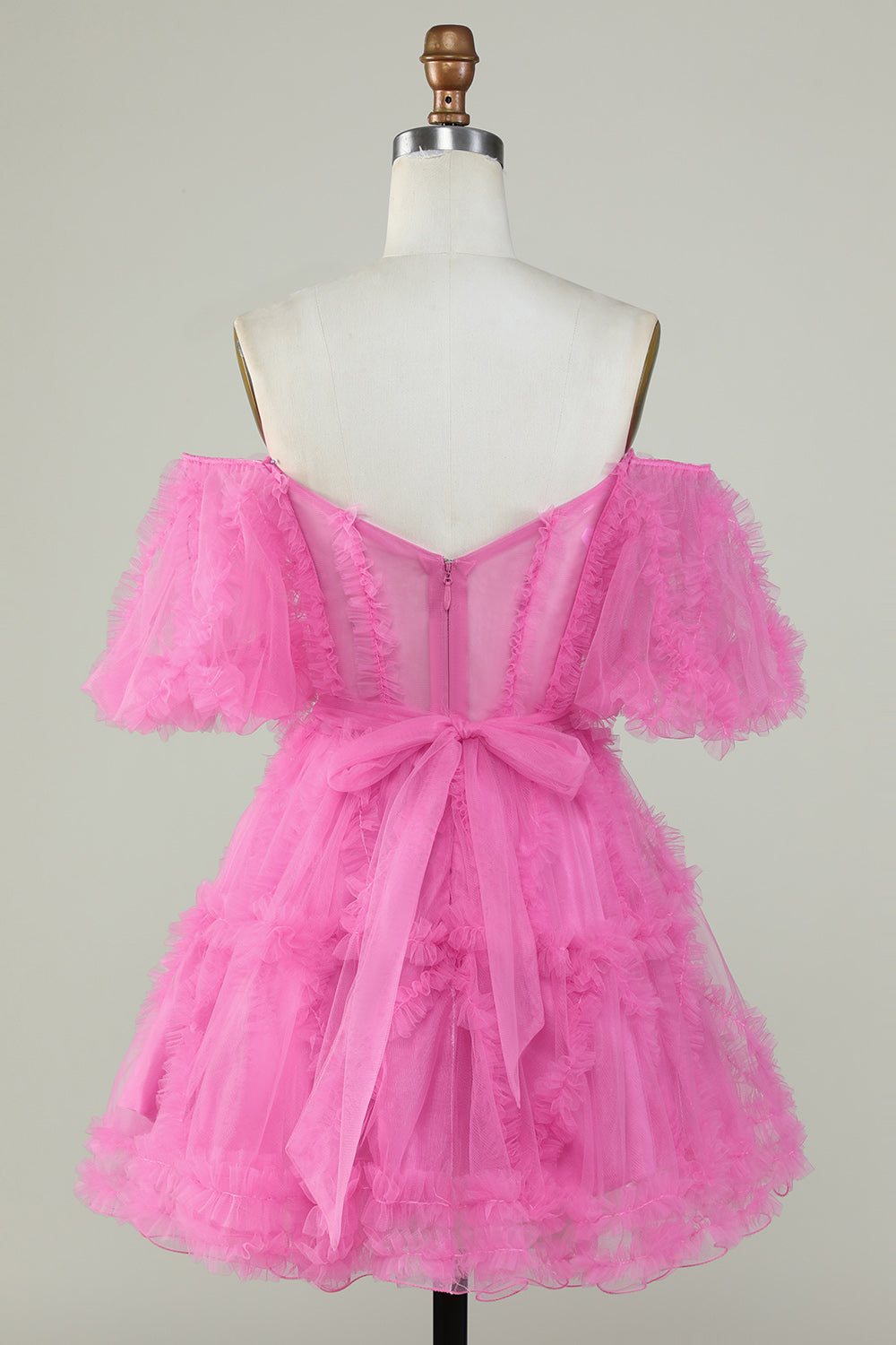 Stylish Off the Shoulder Pink Tulle Corset Homecoming Dress