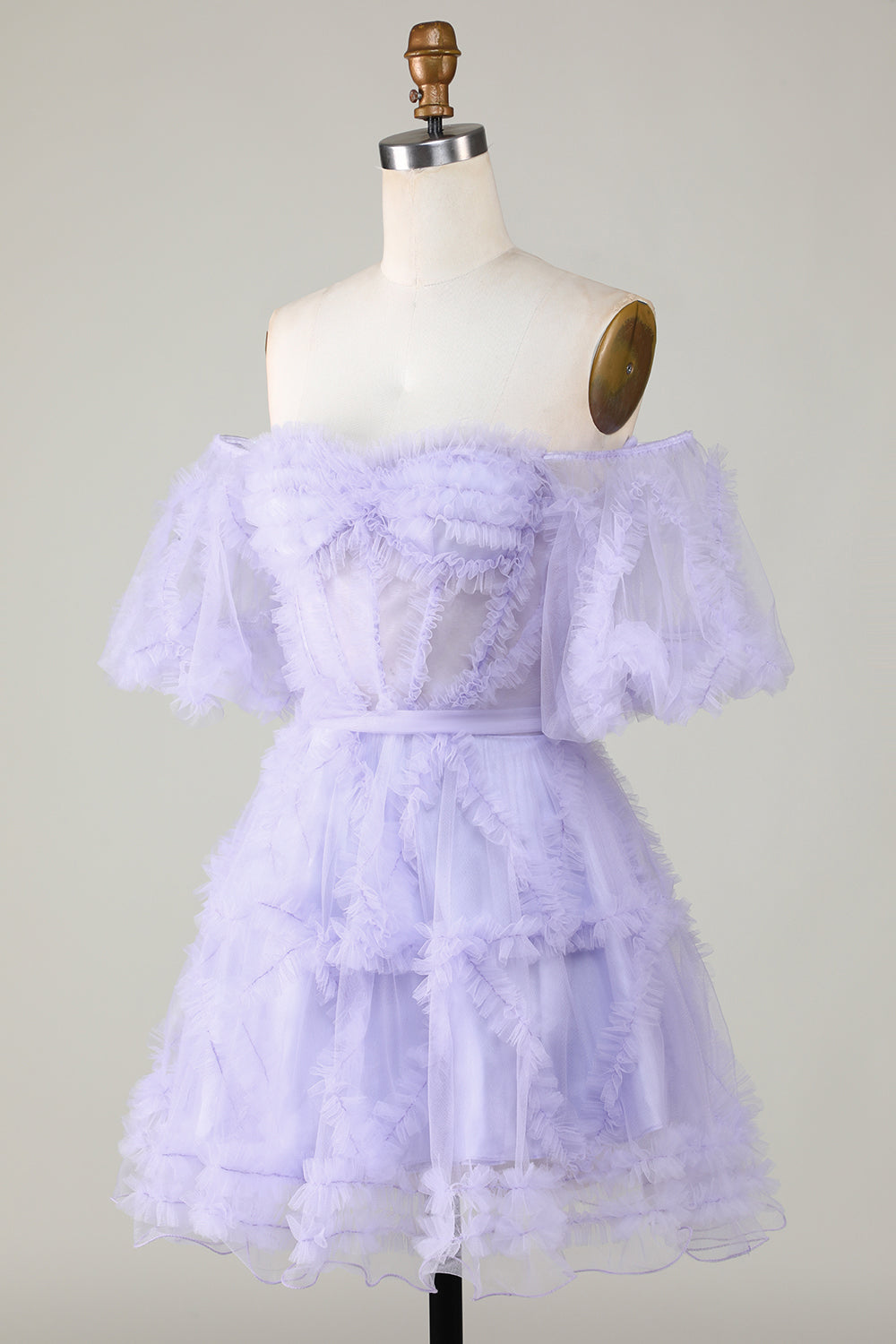 Stylish Off the Shoulder Pink Tulle Corset Homecoming Dress