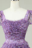 Floral Purple Homecoming Dress with Ruffles