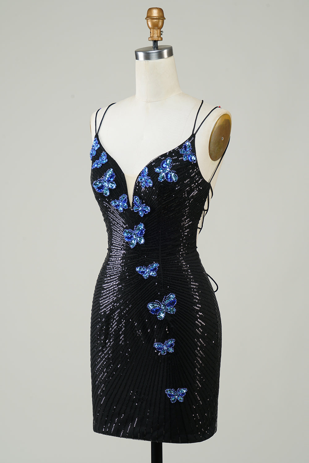 Glitter Short Black Homecoming Dress with Sequins Butterflies