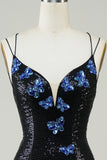 Glitter Short Black Homecoming Dress with Sequins Butterflies