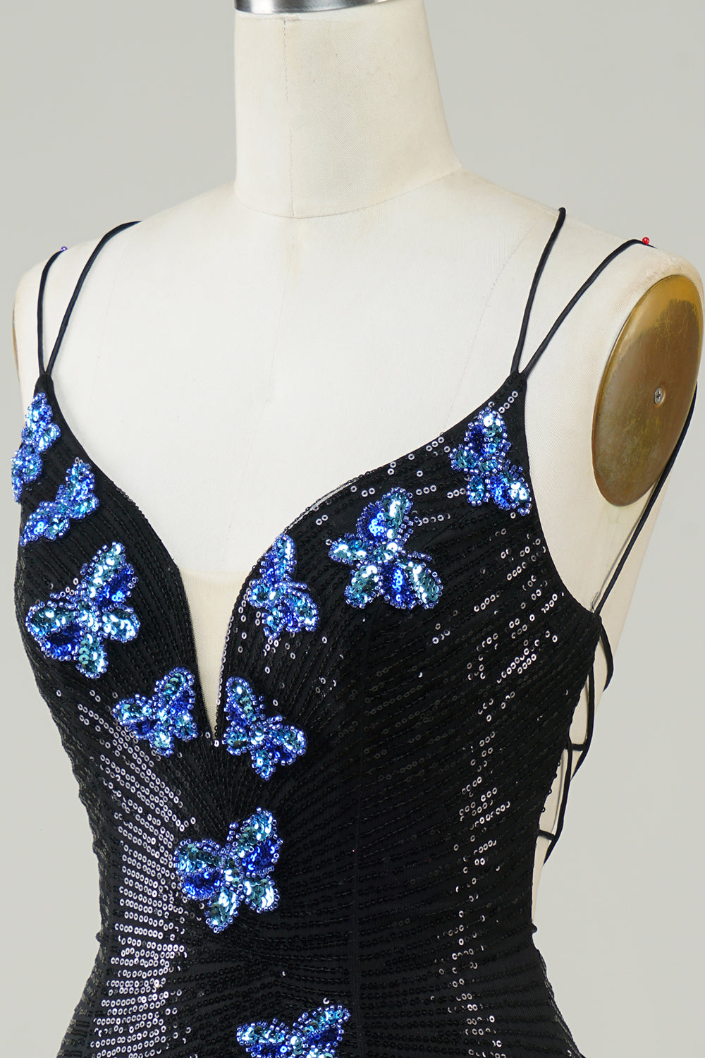 Glitter Short Black Homecoming Dress with Sequins Butterflies