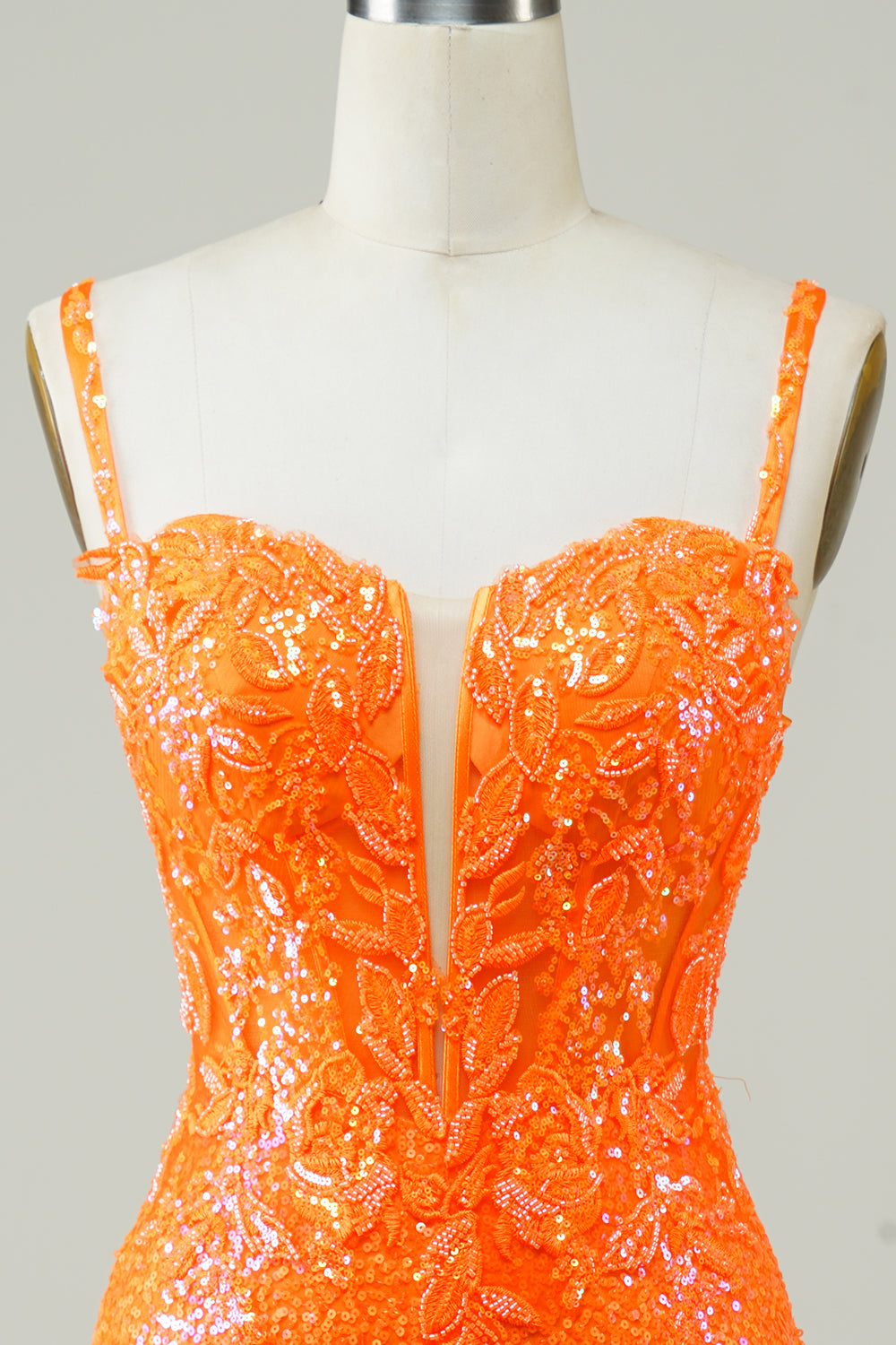 Sparkly Orange Tight Short Homecoming Dress with Beaded