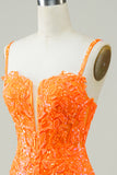 Sparkly Orange Tight Short Homecoming Dress with Beaded