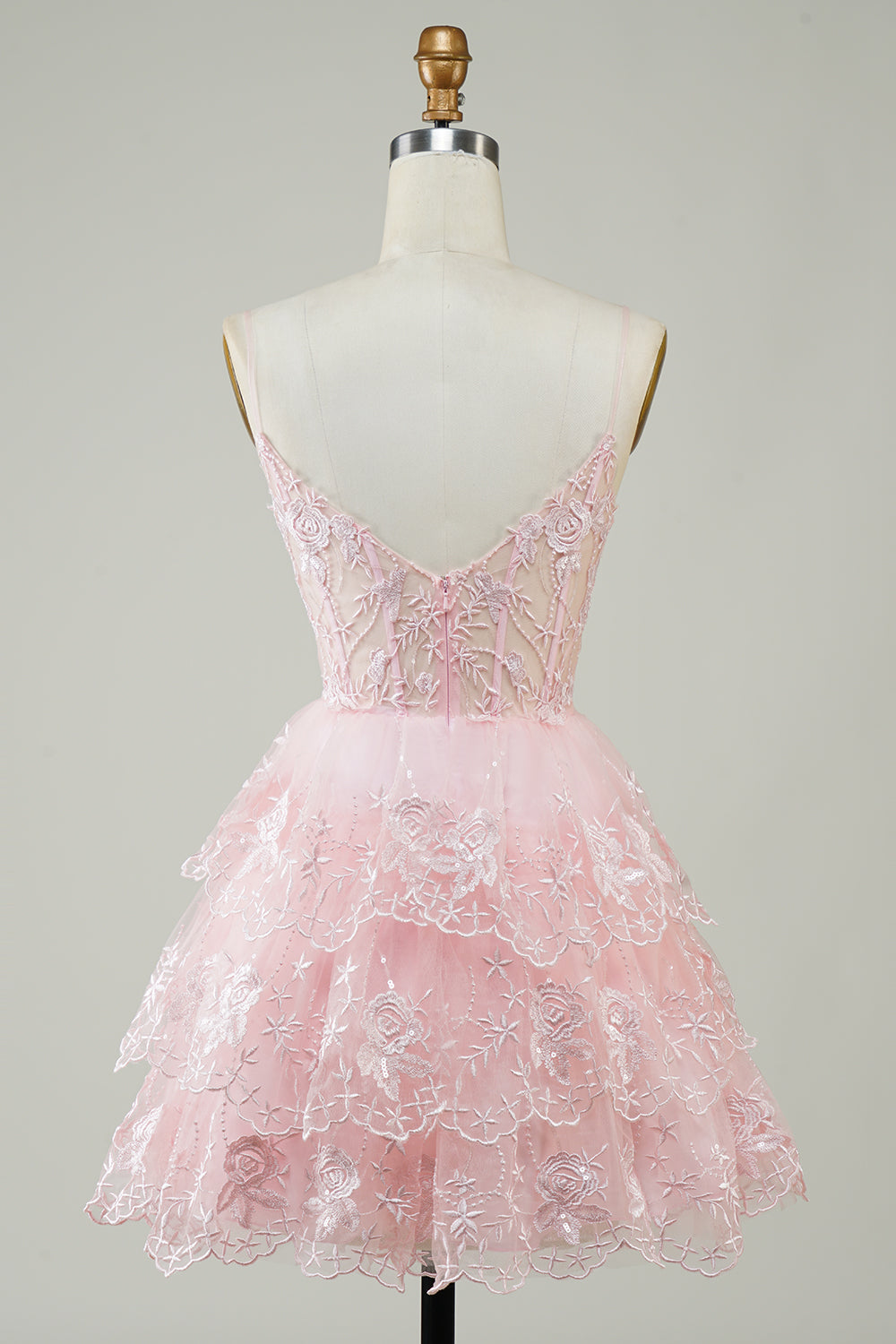 Cute A Line Spaghetti Straps Pink Sparkly Corset Homecoming Dress