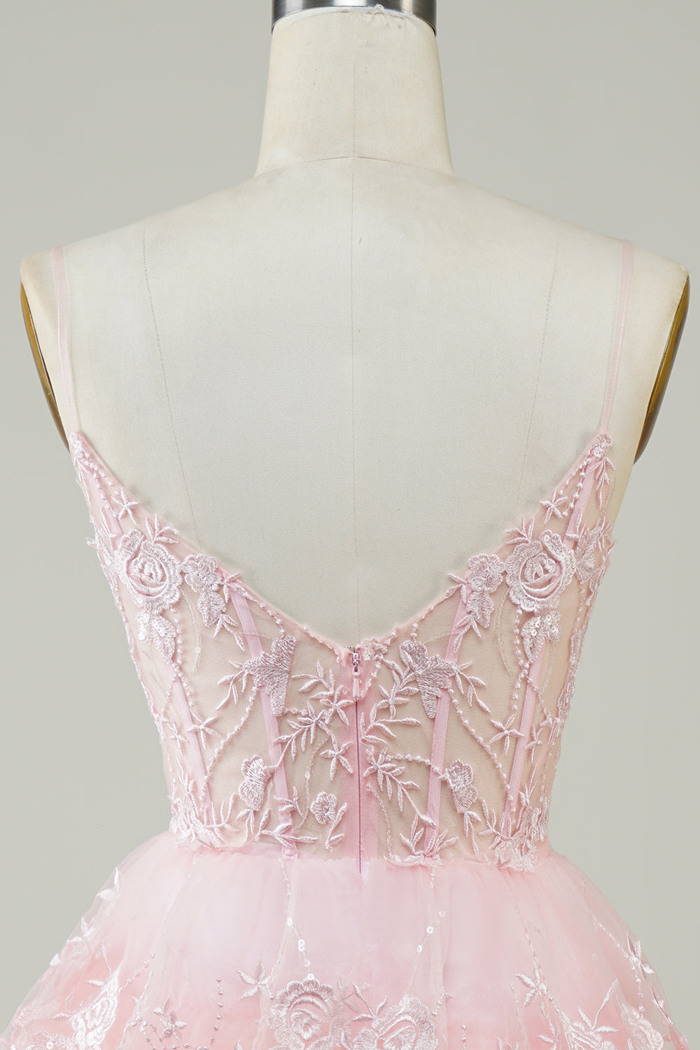 Cute A Line Spaghetti Straps Pink Sparkly Corset Homecoming Dress