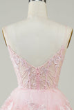 Cute A Line Spaghetti Straps Pink Sparkly Corset Homecoming Dress