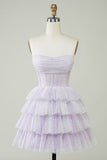 Sparkly Lilac Strapless Corset Polka Dots Tiered Cute Homecoing Dress