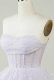 Sparkly Lilac Strapless Corset Polka Dots Tiered Cute Homecoing Dress