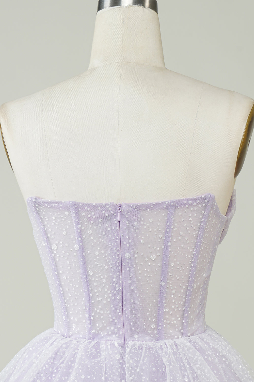 Sparkly Lilac Strapless Corset Polka Dots Tiered Cute Homecoing Dress