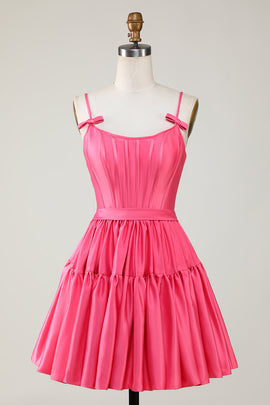 Hot Pink Trendy A-Line Spaghetti Straps Short Homecoming Dress