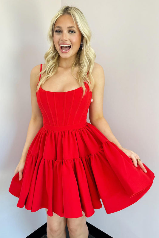 Red Trendy A-Line Spaghetti Straps Short Homecoming Dress