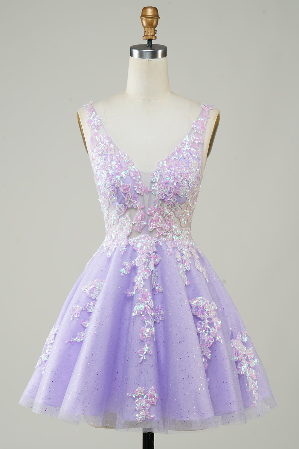 Lilac Cute Sparkly Homecoming Dress with Sequins Appliques